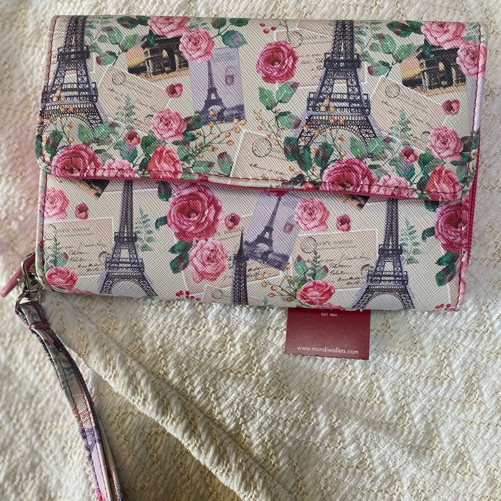 Mundi Paris pattern pink wallet/clutch
